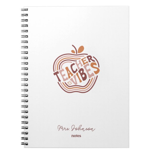 Teacher Vibes Boho Apple Personalised Appreciation Notebook (Front)