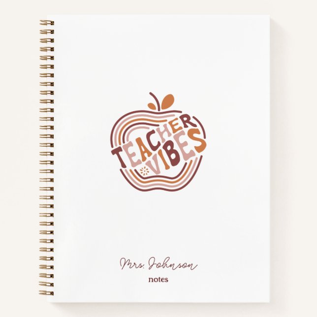 Teacher Vibes Boho Apple Personalised Appreciation Notebook (Front)