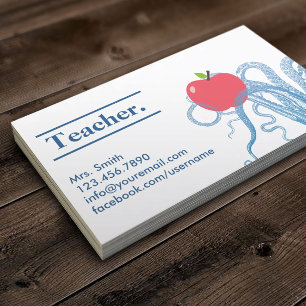 Teacher Vintage Octopus & Apple Unique Business Card