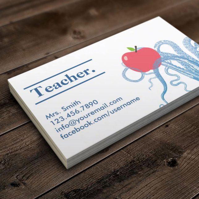 Teacher Vintage Octopus & Apple Unique Business Card (Creator Uploaded)