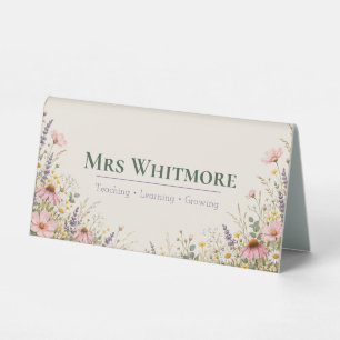Teacher Watercolor Floral School Desk Name Plate