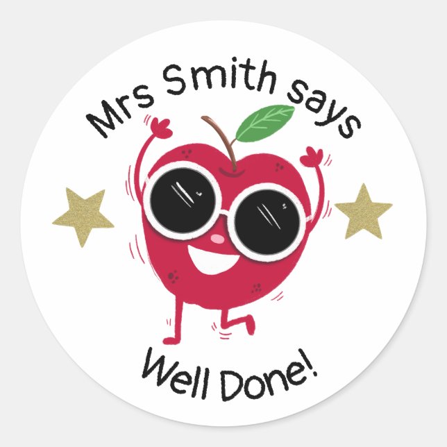 Teacher well done! Apple classic round sticker (Front)