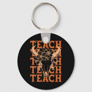 Teacher Western Boho Wild West Bull Skull Byck To Key Ring