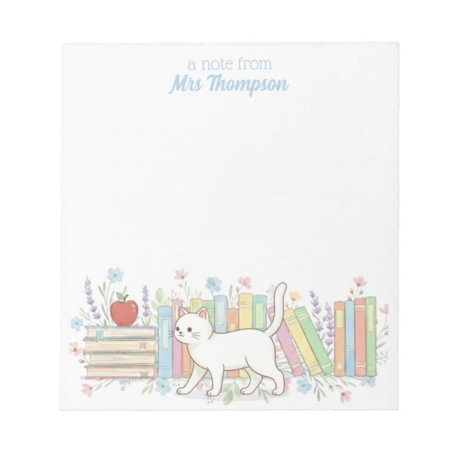 Teacher who loves Books & Cats Personalized Notepad (Front)