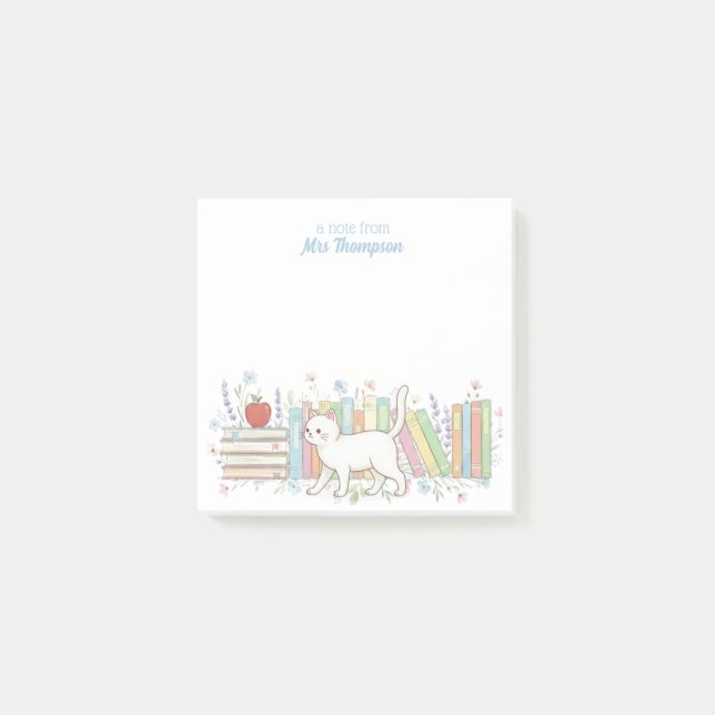 Teacher who loves Books & Cats Personalized Post-it Notes (Front)
