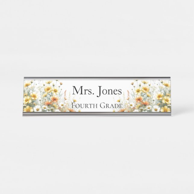 Teacher Wild Flower Personalised  Desk Name Plate (Front)