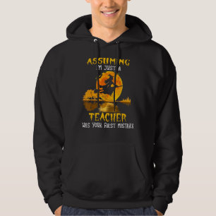 Teacher Witch Riding Broom Black Cat Halloween Cos Hoodie