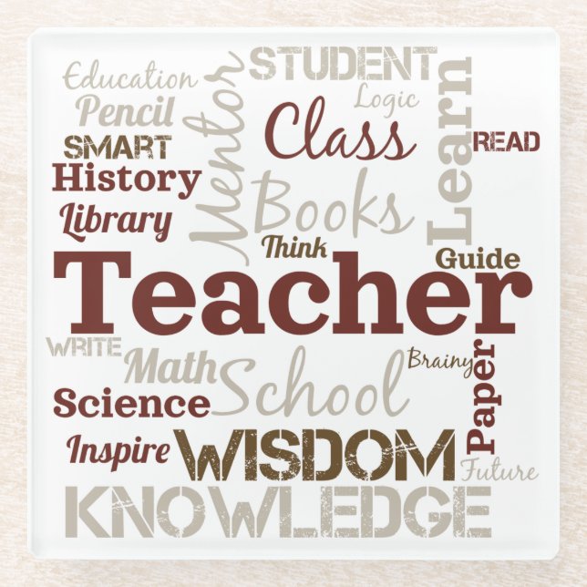 Teacher Word Cloud Glass Coaster (Front)