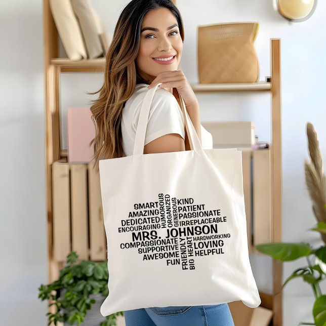 Teacher Word Cloud Name and Traits Tote Bag (Creator Uploaded)