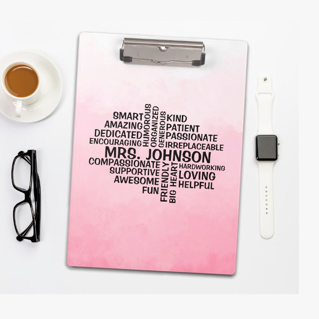 Teacher Word Cloud Pink Ombre Clipboard (Creator Uploaded)