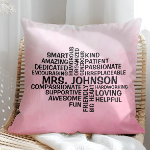 Teacher Word Cloud Pink Ombre Cushion