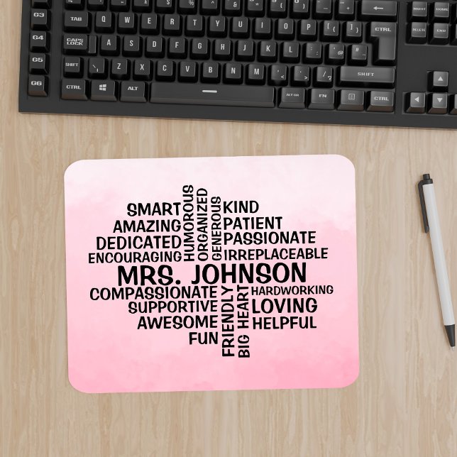 Teacher Word Cloud Pink Ombre Mouse Pad (Creator Uploaded)