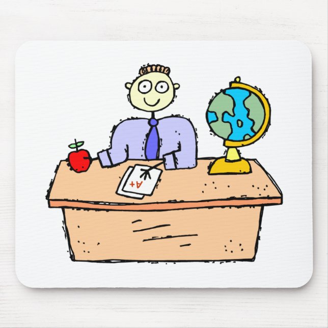 Teacher Working Classroom Teacher's Desk Mouse Pad (Front)