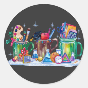 Teacher Xmas Cup Merry Teacher Classic Round Sticker