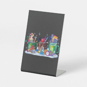 Teacher Xmas   Cup Merry Teacher Pedestal Sign