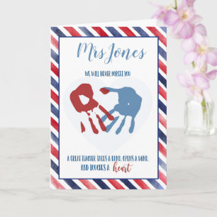 teacher you left a handprint on our heart class card