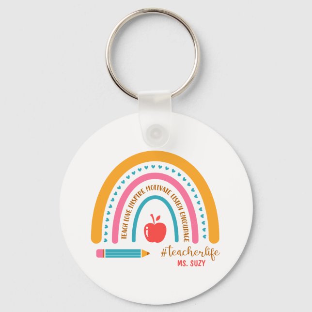 #Teacherlife Rainbow Personalised Teacher's Name Key Ring (Front)