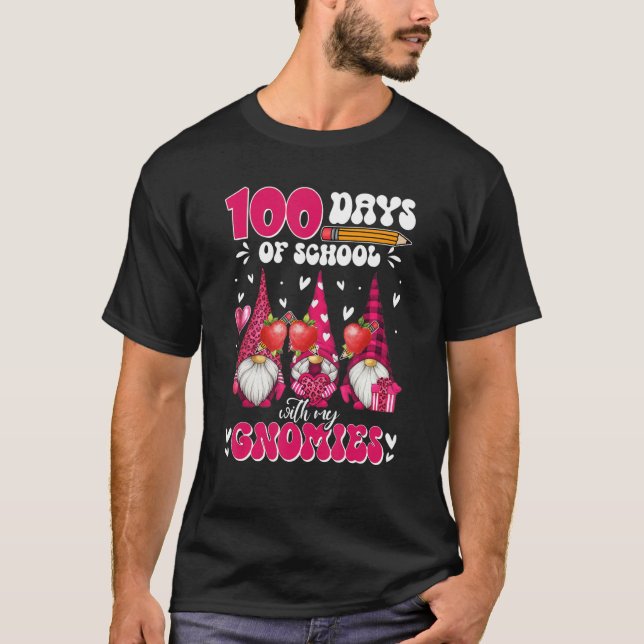 Teachers 100 Days Of School With My Gnomies Valent T-Shirt (Front)