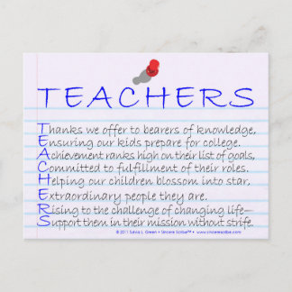 Teachers (Acrostic) Postcard