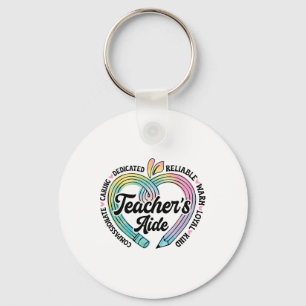 Teacher's Aide Cute Apple Heart Back To First Day Key Ring