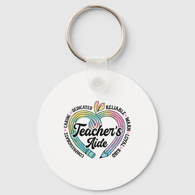 Teacher's Aide Cute Apple Heart Back To First Day  Key Ring (Front)