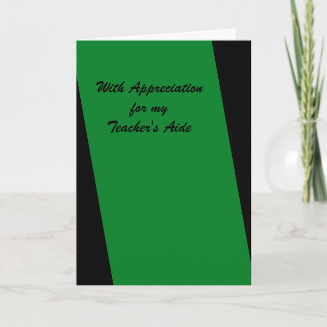 Teacher's Aide Thank You, Green and Black, Simple You Card (Front)