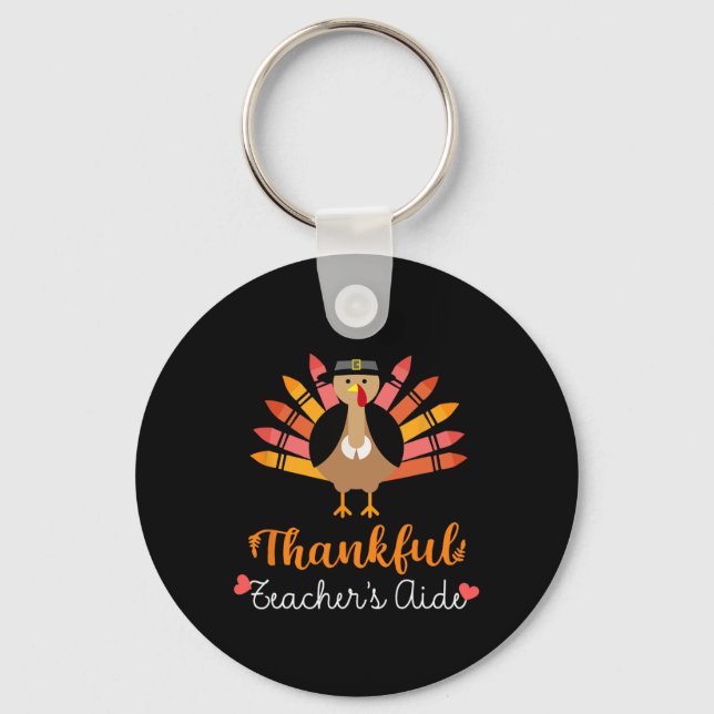 Teacher's Aide Thanksgiving Fall Cute Turkey Penci Key Ring (Front)