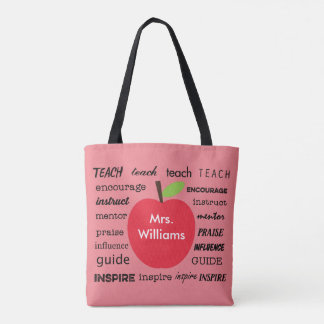 Teacher's Apple and Words of Inspiration Tote Bag