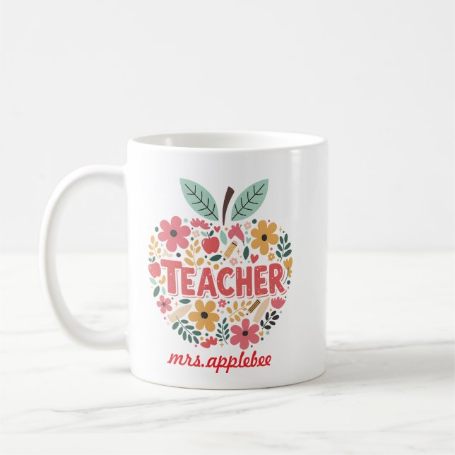 Teacher's Apple & Book – Classic Educator Coffee Mug (Left)