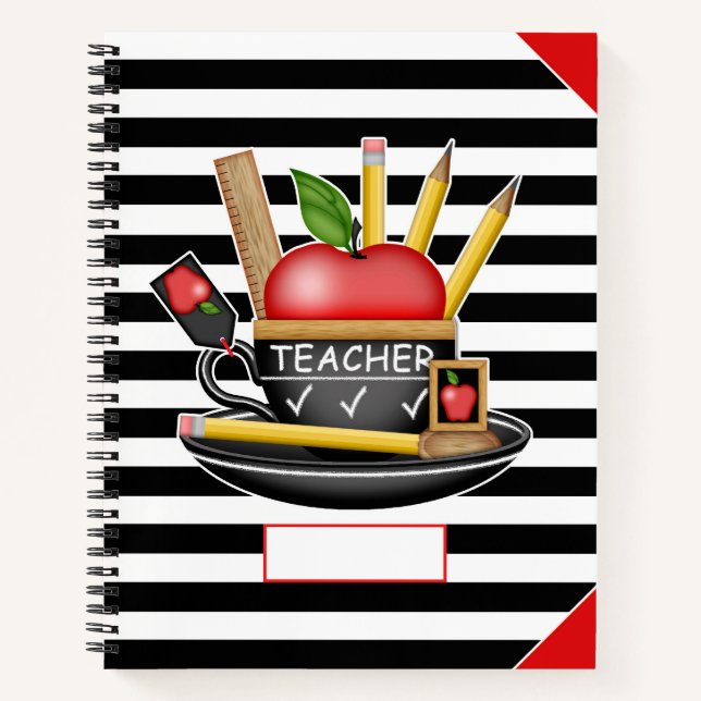 Teacher's Apple Cup Stripes Large Notebook (Front)
