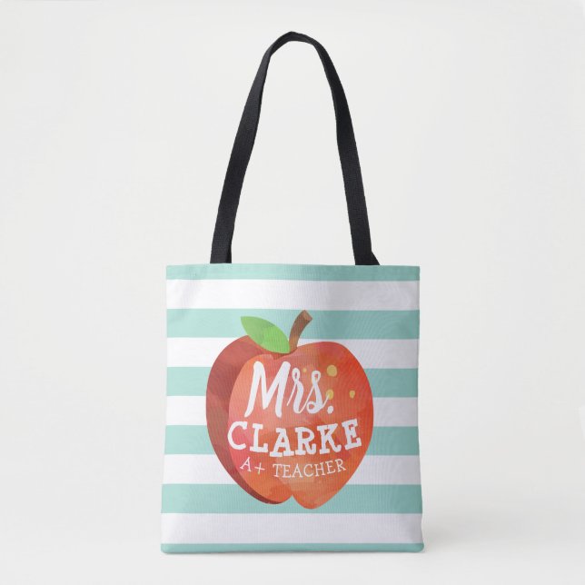 Teacher's Apple | Custom Name Tote Bag (Front)