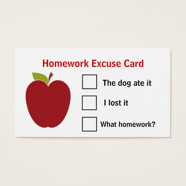 Teacher's Apple Homework Excuse Cards (Front)