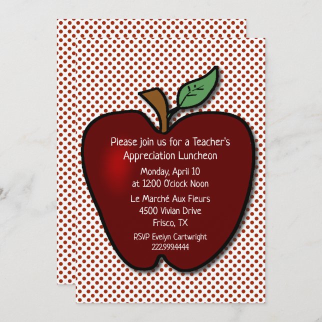 Teachers Apple on Polka Dots Luncheon  Invitation (Front/Back)