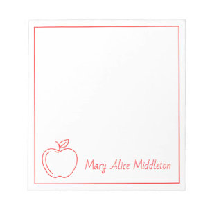 Teacher's Apple Red and White Personalised Notepad