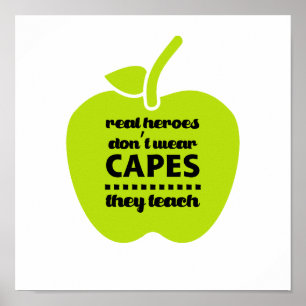 Teachers are Real Heroes. Quote   Typography Art Poster