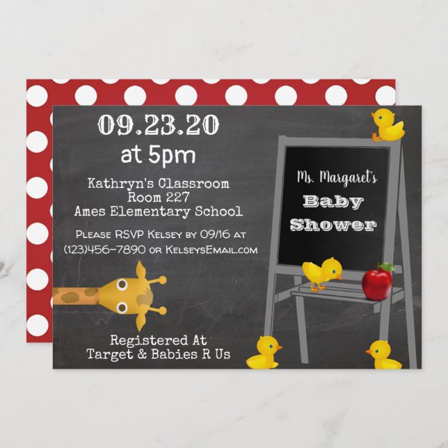 Teacher's Baby Shower Invitation (Front/Back)