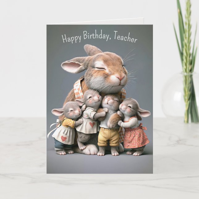 Teacher's Birthday Bunnies Card (Front)