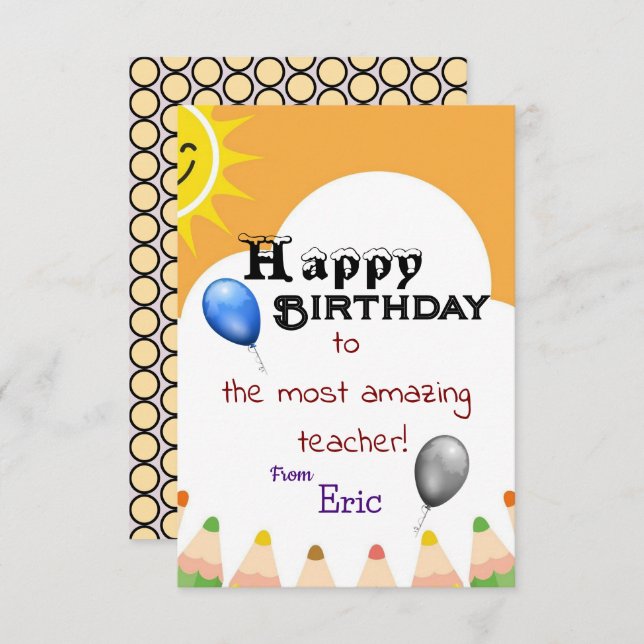 Teacher's Birthday  Card (Front/Back)