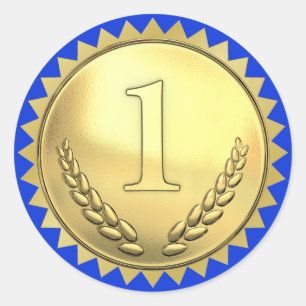 Teacher's Blue and Goild First Place Award Classic Round Sticker