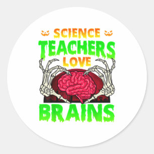 Teachers Brains Skeleton Hand Heart Halloween Classic Round Sticker