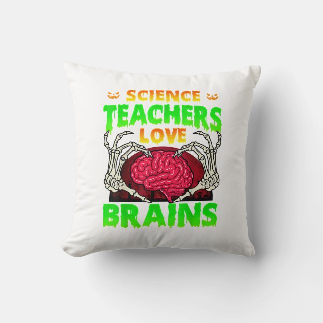 Teachers Brains Skeleton Hand Heart Halloween Cushion (Front)