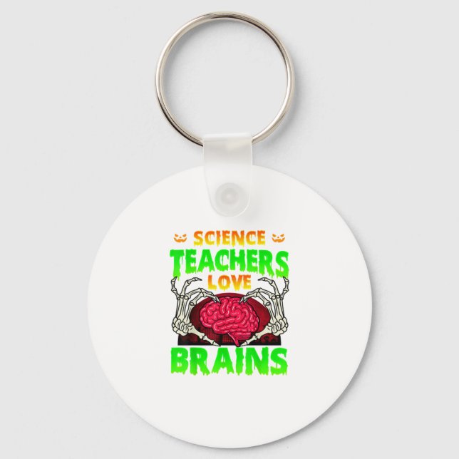 Teachers Brains Skeleton Hand Heart Halloween Key Ring (Front)