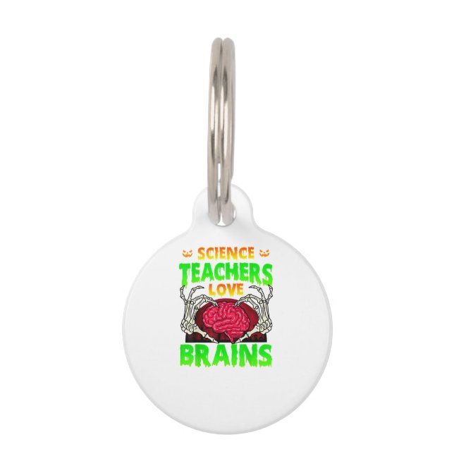 Teachers Brains Skeleton Hand Heart Halloween Pet Tag (Front)