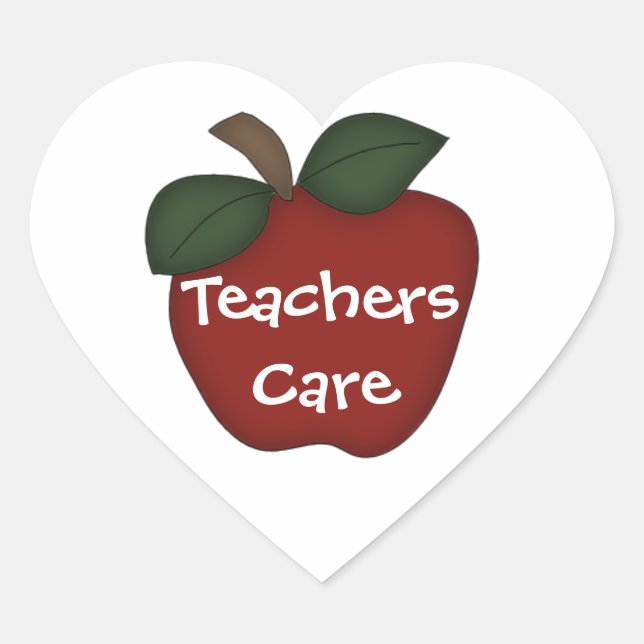 Teachers Care-Red Apple Heart Sticker (Front)