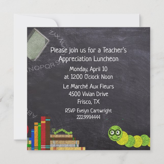 Teachers Chalkboard Luncheon  Invitation (Front)