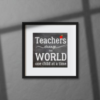 Teachers chalkboard script quote with red apple