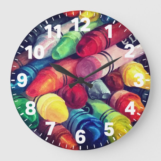 Teachers Colour Our World Crayon Time Classroom Large Clock (Front)