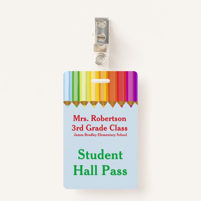Teachers Colourful Hall Pass Badge ID Badge (Front with Clip)