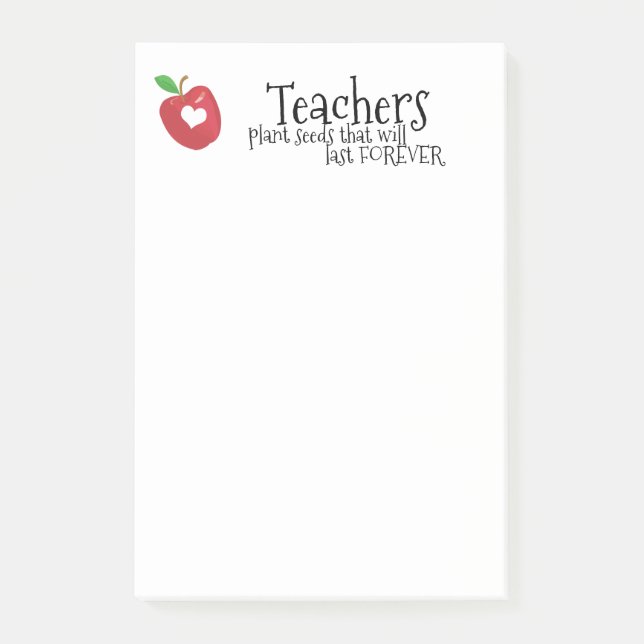 Teachers fun quotes red apple heart "plant seeds" post-it notes (Front)