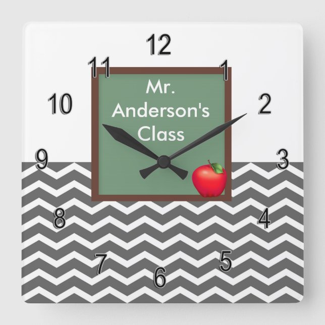 Teachers Grey Chevron Chalkboard Clock (Front)